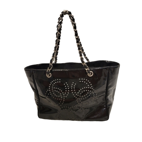 Chanel Triple CC Black Patent Leather Chain Link Perforated Shoulder Bag - Picture 2 of 10